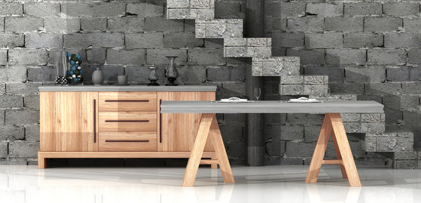 Homeroots 30" Concrete And Solid Acacia Wood Dining Table  Concrete 283947