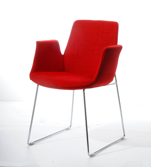 Homeroots Red And Silver Upholstered Dining Arm Chair Red Metal 283964