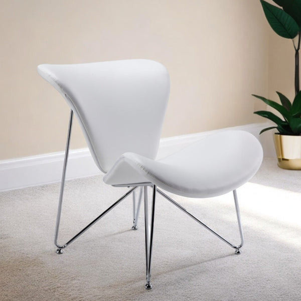 Homeroots 28" White And Silver Upholstered Butterfly Chair   283967