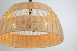 English Elm Ashcroft Furniture - Twinkle Double Lights Semi Flush With Rattan Shade Black Metal Finish For Farmhouse Style