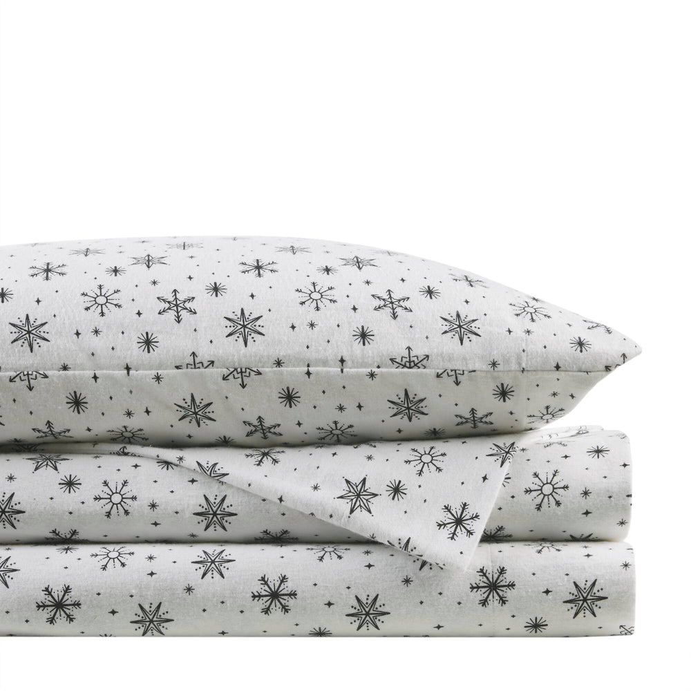 English Elm 4 Pcs Full Sheet Set - Cozy Black Snowflake Design In Soft Cotton Flannel For Winter Warmth & Comfort B035P319674