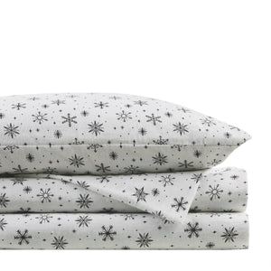 English Elm 4 Pcs Queen Sheet Set - Cozy Black Flannel With Snowflake Design For Warm Winter Nights Comfort B035P319675