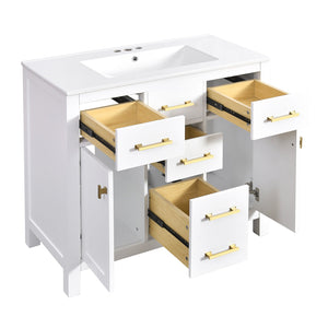 English Elm 72'' Modern Bathroom Vanity Set With Ceramic Sink, Solid Wood Frame, Ample Storage & Sleek Design N710SS00011K