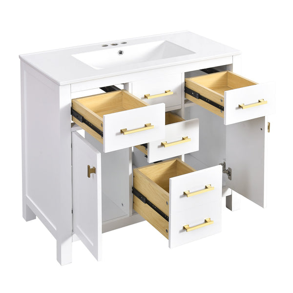 English Elm 72'' Modern Bathroom Vanity Set With Ceramic Sink, Solid Wood Frame, Ample Storage & Sleek Design N710SS00011K