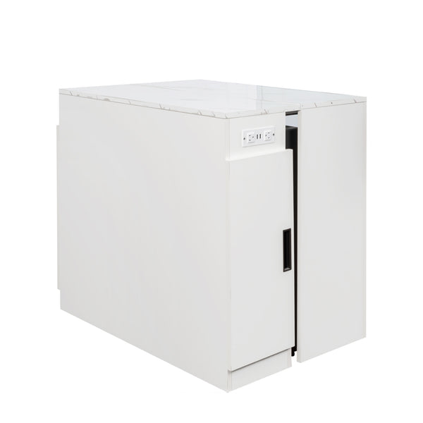 English Elm Modern Extendable Dining Table with Built-In Outlet, USB Ports & Storage, Space-Saving Console to 118" White W331S00193