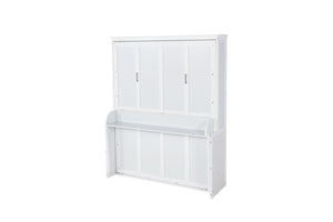 English Elm Queen Murphy Wall Bed with Integrated Desk Gas Strut Lift White Cabinet for Small Spaces White W504S00216