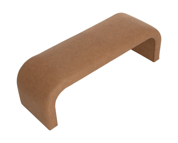Sunpan NAHARA Modern Arch-Shaped Bench in Milliken Cognac Faux Leather - Stylish Seating for Any Space 112570