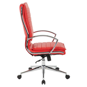 OSP Home Furnishings High Back Executive Office Chair with Faux Leather Upholstery Lumbar Support Chrome Arms Red SPX23590C-U9