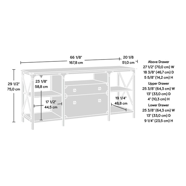 English Elm Credenza, Modern Brown Finish With Ample Storage - Stylish Media Console For Office & Living Spaces B356P402800