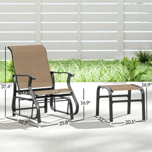 English Elm Comfortable High Back Outdoor Glider Chair and Ottoman Set with Breathable Mesh Steel Frame Black,Tan T3971P459487