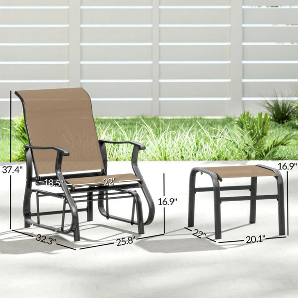 English Elm Comfortable High Back Outdoor Glider Chair and Ottoman Set with Breathable Mesh Steel Frame Black,Tan T3971P459487