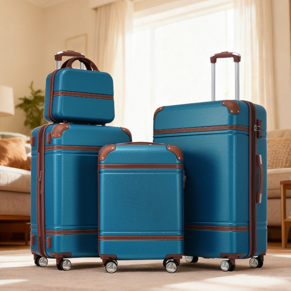 English Elm Hardshell Abs Spinner Luggage Set Four Piece Expandable Tsa Lock Travel Suitcases Blue N732P170218C