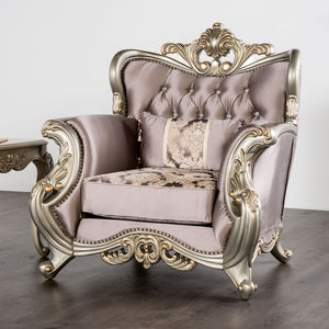 English Elm Traditional Carved Tufted Accent Chair with Rolled Arms, Nailhead Trim and Elegant Upholstery Champagne,Purple 41 L x 42 W x 33 H B2741P380803