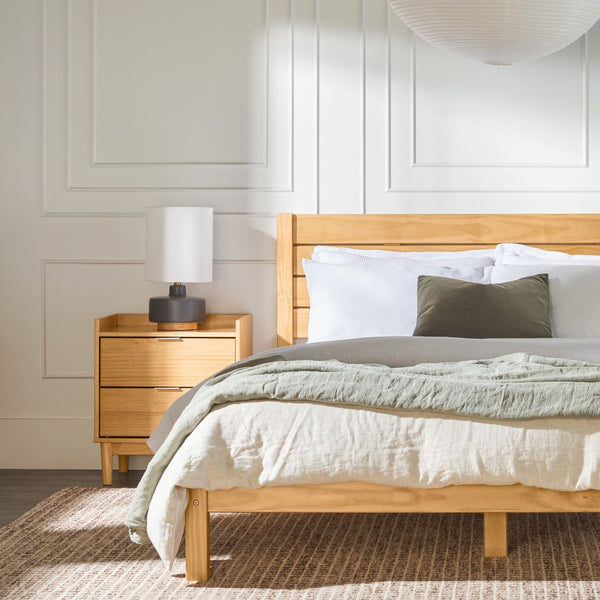 Isla Minimalist Queen Bed Frame - Sustainably Crafted Solid Pine Wood with Simple Boho Headboard