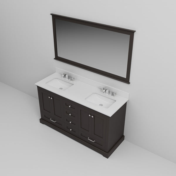 English Elm Espresso 60" Double Bath Vanity with Cultured Marble Top, Scratch-Resist Surface, Faucet & Mirror B2731S01012