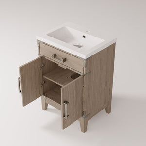 English Elm Grey Oak Single-Sink Vanity 24" W X 18" D - Modern Design With Soft-Close Storage & Acrylic Top B2731P259746