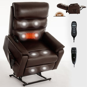 English Elm Dual Motor Power Lift Recliner with Massage Heat and 180 Degree Brown Lounge Chair Brown W1803S00063