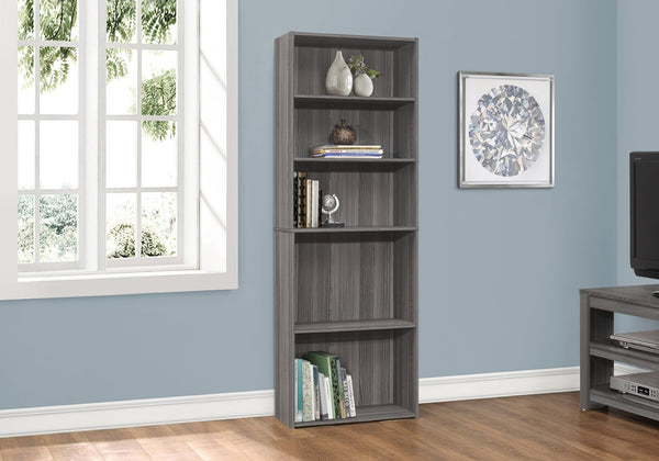 English Elm Bookshelf, Six Tier Tall White Laminate Unit for Home Office or Bedroom Storage B2710P219786