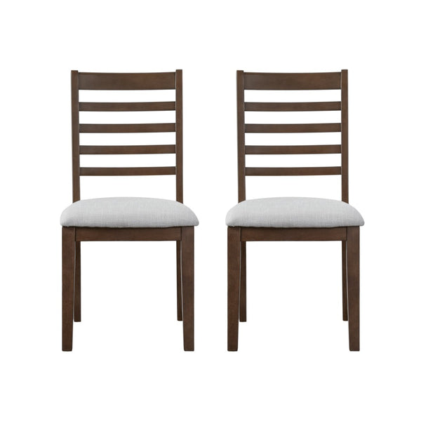 English Elm 2-piece Farmhouse Ladder Back Dining Chair Set Rubberwood Frame Upholstered Seat Kitchen Beige,Walnut N752P436724D