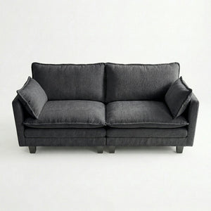 English Elm Modern Chenille Three Seat Sofa with Ottoman Usb Charging Ports and Storage Pockets Black W2519S00002