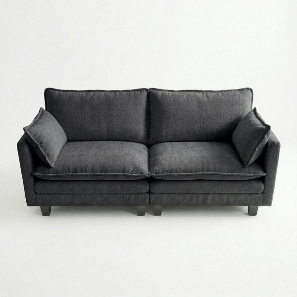 English Elm Modern Chenille Three Seat Sofa with Ottoman Usb Charging Ports and Storage Pockets Black W2519S00002