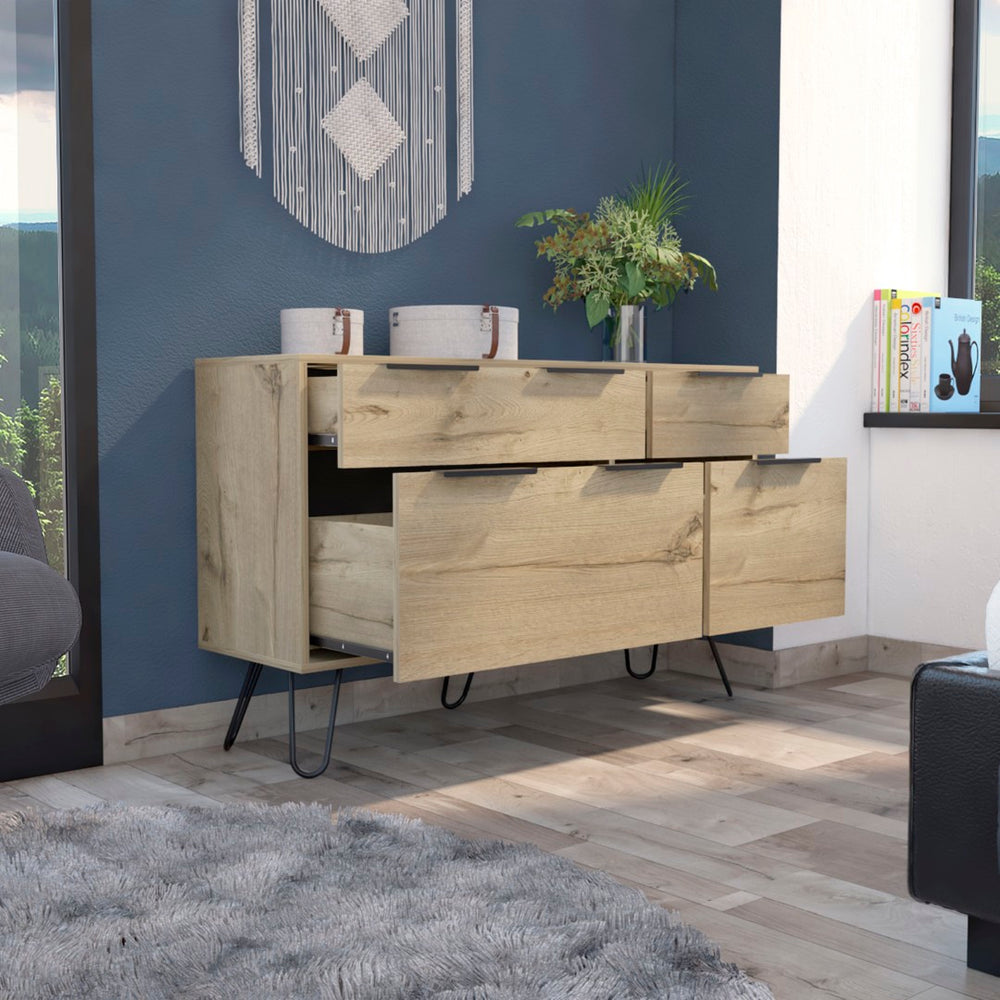 English Elm Monaco Four Drawer Dresser with Steel Hairpin Legs Mid-century Modern Bedroom Storage B128S00216