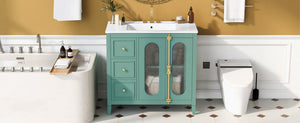 English Elm 36-inch Modern Bathroom Vanity Pine Frame Ceramic Sink 3 Drawers Glass Door Cabinet N710P223192F