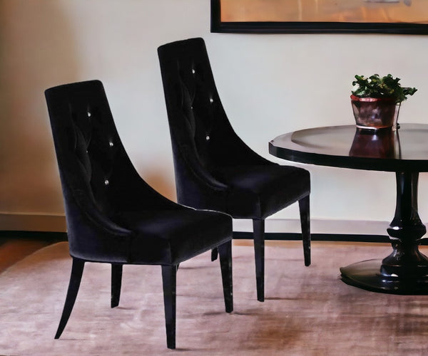 Homeroots Set Of Two Black Upholstered Velvet Dining Parsons Chairs  Wood 284089