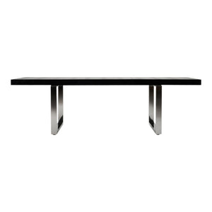 71 Inch Extendable Dining Table with Sled Base Stainless Steel and Wood Modern