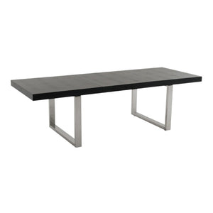 71 Inch Extendable Dining Table with Sled Base Stainless Steel and Wood Modern