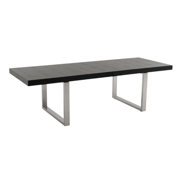 71 Inch Extendable Dining Table with Sled Base Stainless Steel and Wood Modern