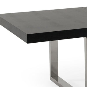 71 Inch Extendable Dining Table with Sled Base Stainless Steel and Wood Modern