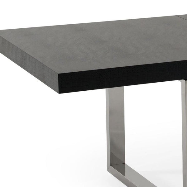 71 Inch Extendable Dining Table with Sled Base Stainless Steel and Wood Modern