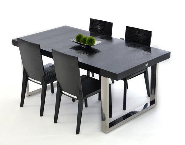 Homeroots 30" Black Crocodile Lacquer Mdf Dining Table With Stainless Steel Legs  Mdf 284111