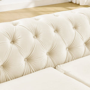 English Elm 2 Piece Velvet Chesterfield Sofa Set with Gold Steel Trim Button Tufted Living Room Couch Beige W1191S00102
