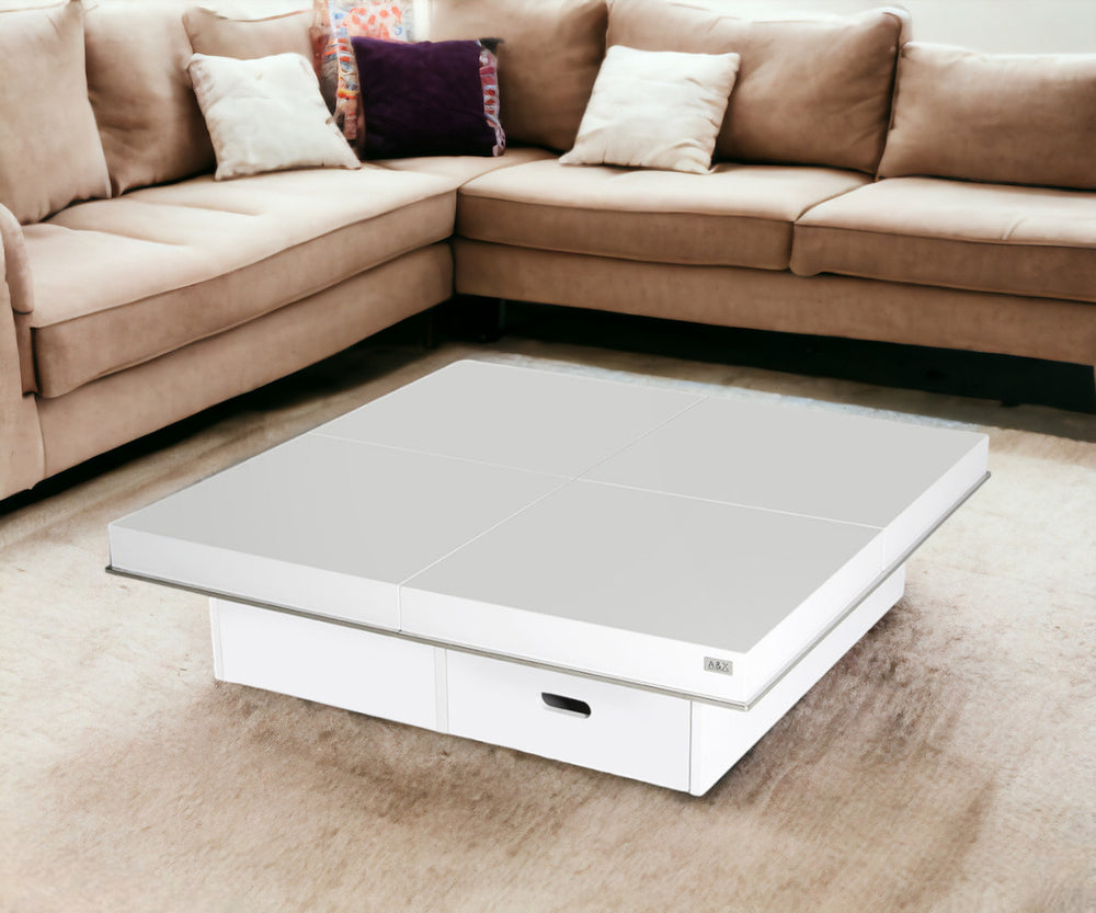Homeroots 12" White Gloss Coffee Table With Pull Out Squares White  284128