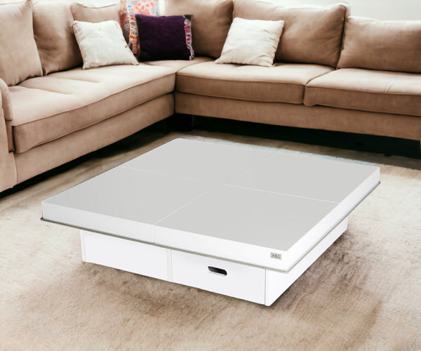 Homeroots 12" White Gloss Coffee Table With Pull Out Squares White  284128