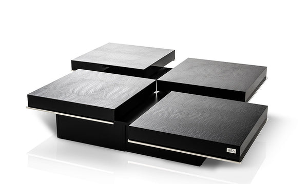 Homeroots 47" Black Faux Croc Lacquered Square Coffee Table Crocodile Black  284130