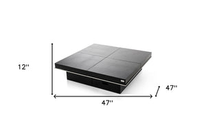 Homeroots 47" Black Faux Croc Lacquered Square Coffee Table Crocodile Black  284130