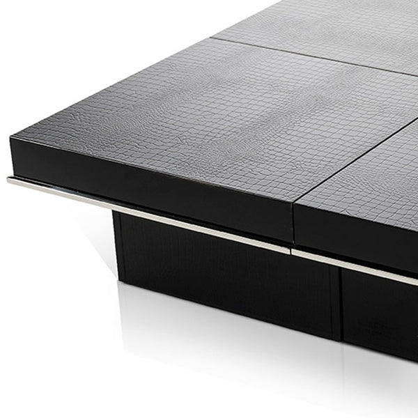 Homeroots 47" Black Faux Croc Lacquered Square Coffee Table Crocodile Black  284130