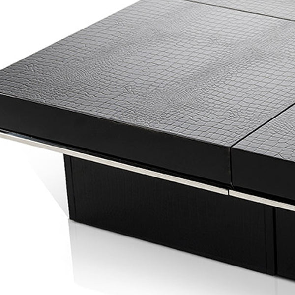 Homeroots 47" Black Faux Croc Lacquered Square Coffee Table Crocodile Black  284130