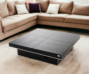 Homeroots 47" Black Faux Croc Lacquered Square Coffee Table Crocodile Black  284130