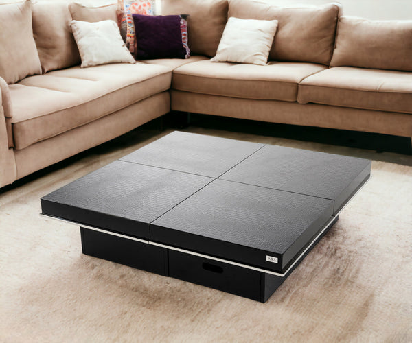 Homeroots 47" Black Faux Croc Lacquered Square Coffee Table Crocodile Black  284130