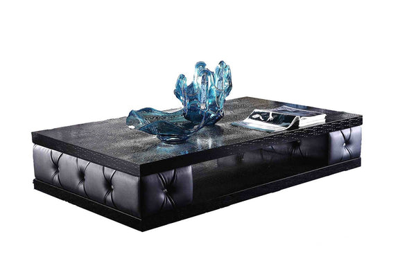 Homeroots 15" Black Leatherette Coffee Table With Crystals   284131