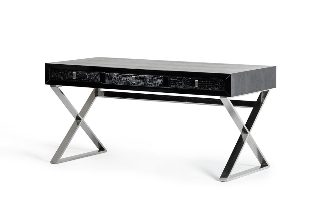 Homeroots 57" Black And Silver Wood And Stainless Steel Coffee Table With Three Drawers Black  284135
