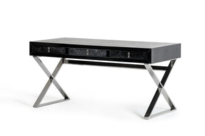 Homeroots 57" Black And Silver Wood And Stainless Steel Coffee Table With Three Drawers Black  284135