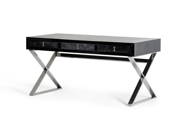 Homeroots 57" Black And Silver Wood And Stainless Steel Coffee Table With Three Drawers Black  284135