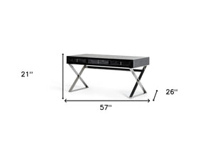 Homeroots 57" Black And Silver Wood And Stainless Steel Coffee Table With Three Drawers Black  284135