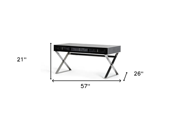 Homeroots 57" Black And Silver Wood And Stainless Steel Coffee Table With Three Drawers Black  284135