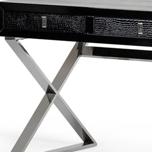 Homeroots 57" Black And Silver Wood And Stainless Steel Coffee Table With Three Drawers Black  284135